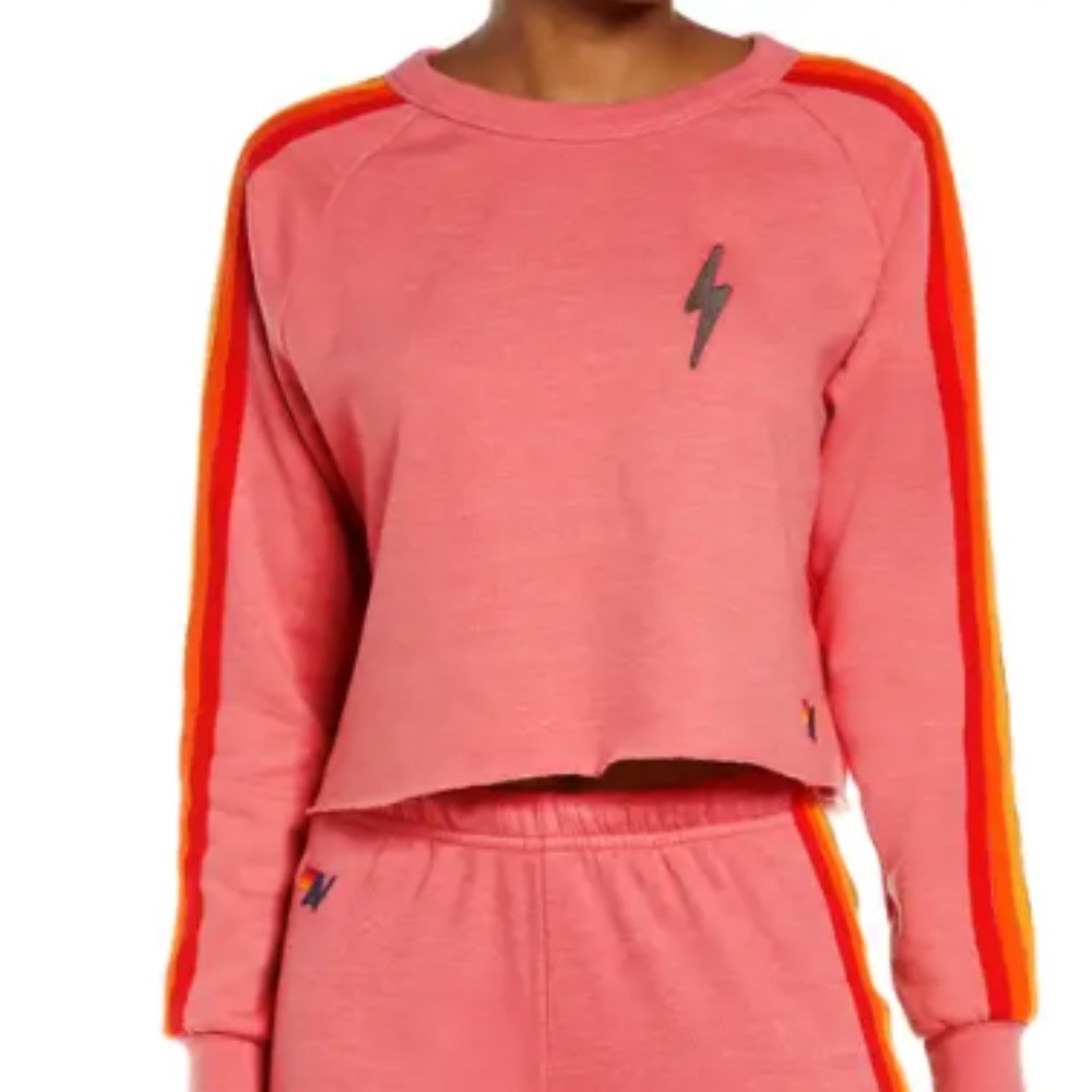 Aviator Nation Bolt Crop Sweatshirt, Pink, Size Medium